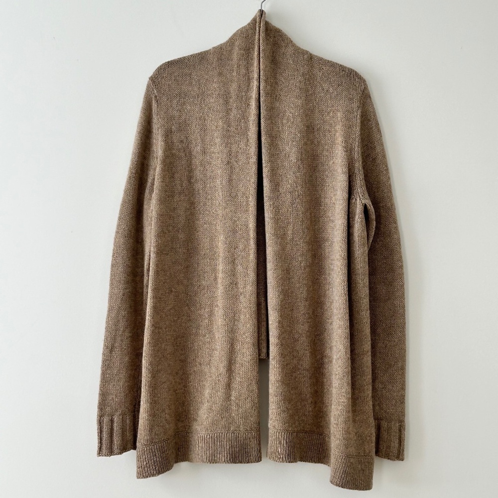 Vince Beige Taupe Wool Yak Alpaca Cashmere Blend Drape Front Open Cardigan